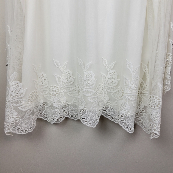 Roaman's Embellished Mesh Overlay Tunic Top Size 22W Ivory Lace Pearl Sheer - Picture 12 of 16